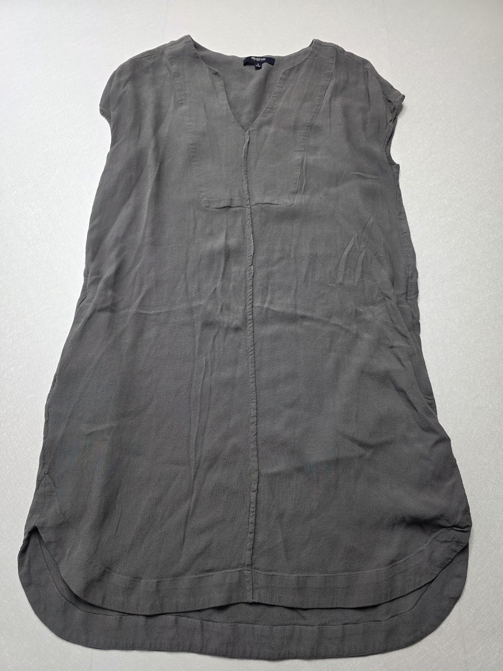 Madewell Du Jour Tunic Dress Charcoal Gray V-Neck Shift Pockets, Size S